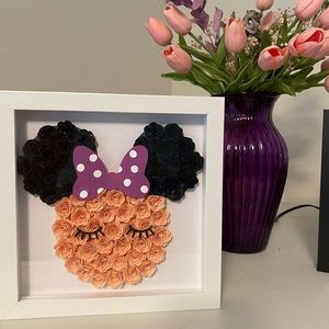 Minnie Mouse Face with hand rolled flowers in 3D frame, hand made arts
